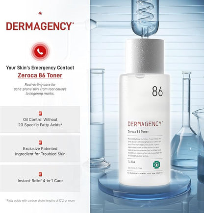 Zeroca 86 Korean Toner for Acne-Prone & Oily Skin – Fast Calming & Soothing for Breakout Relief – Calms Redness & Supports Clear Skin (6.76 fl.oz. 200ml)