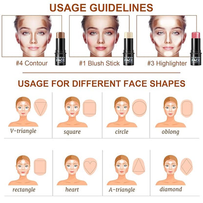 Lezero 3Pcs Contour Stick Makeup Kit, Shades with Highlighter, Blush and Bronzer Stick for Sculpt the Face and All Skin Type, Long Lasting, Smooth, Dewy & Matte Finish, LIGHT