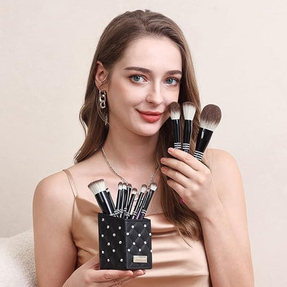 Bueart Design 16PCS Ultra Soft Makeup Brushes Sets with Holder,Professional Make up Brushes with Diamond(Purple-Black Gradient & Holder)