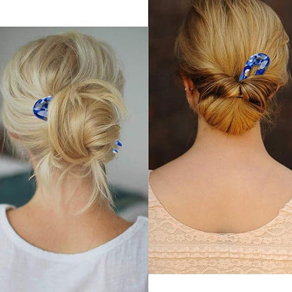 French Hair Forks Tortoise Shell U Shape Updo Hair Pins Clips for Thin Thick Hair, 4.3 inch Classic Cellulose Acetate 2 Prong Bun Hair Sticks Chignon Women Vintage Hairstyle Accessories, 3 Pack
