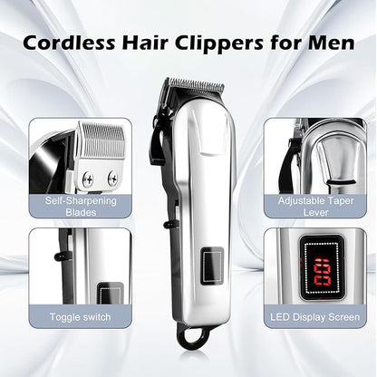 Hair Clippers for Men Cordless Clippers for Hair Cutting Rechargeable Beard Hair Trimmer LED Display Stocking Stuffers for Men