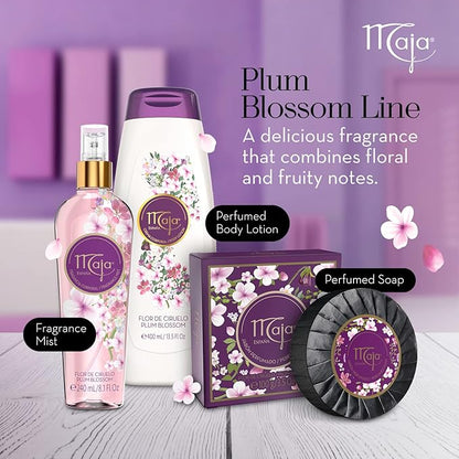 Maja Plum Blossom Perfumed Body Mist with Floral and Fruity notes to refresh yourself any time, Transparent Purple, 8.1 Fl Oz, Spray Bottle