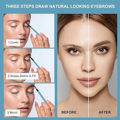 TurritopsisD Ultra-thin Brow Pencil (2-Pack Light Brown) Eyebrow Pencil Waterproof Smudge-proof Precise Fine-tip Ultra-slim Built-in Soft Spoolie Brush
