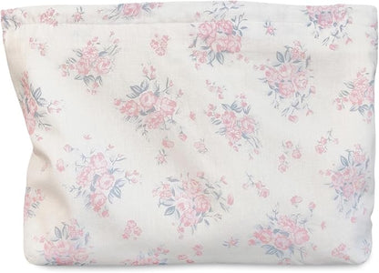 STARDW Aesthetic Floral Makeup Bag Cute Small Cosmetic Bags for Women, Travel Toiletry Bag Large Capacity Zipper Makeup Pouch, Purse Organizer Pouches