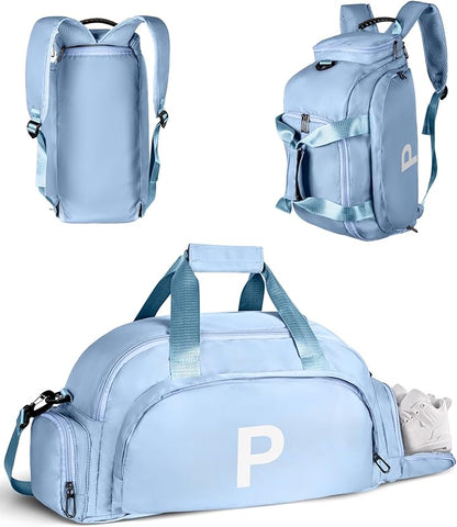 Christmas Gifts for Girls 12-14, Initial Gym Bags with Shoe Compartment, Dance Bag for Girls, Monogram Kid Overnight Bags, Ballet Sport Gymnastics Cheer Travel Duffle Tote (Letter P)