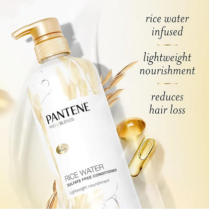 Pantene Conditioner, with Rice Water, Protects Natural Hair Growth, Volumizing, for Women, Nutrient Infused with Vitamin B5, Pro-V Blends, 30.0 oz