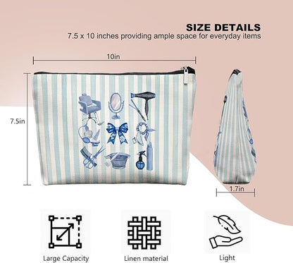 Chinoiserie Hairstylist Gifts Women Makeup Bag Make Up Bag, Blue Bow Cosmetic Bags for Hairstylists, Hairdresser Gifts for Cosmetology Student Teen Girls