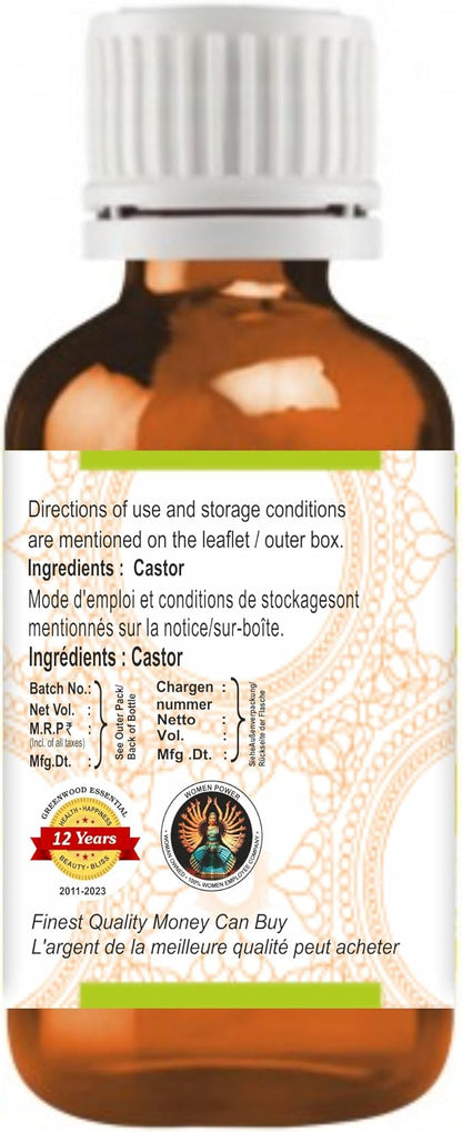 Greenwood Essential Pure Castor Oil (Ricinus communis) 100% Natural Therapeutic Grade Cold Pressed for Personal Care 50ml (1.69oz)