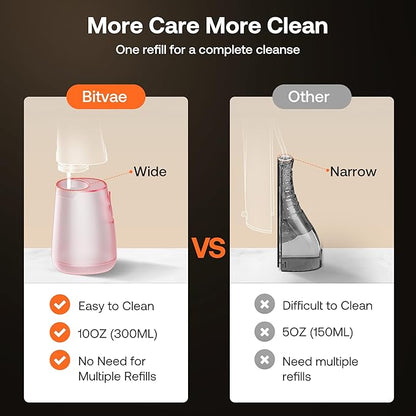 Bitvae C6 Water Dental Flosser Teeth Picks, Portable Cordless Oral Irrigator, IPX7 Waterproof Braces Flossers Cleaner, 5 intensities 6 Jet Tips, Rechargeable Water Dental Picks for Cleaning, Pink