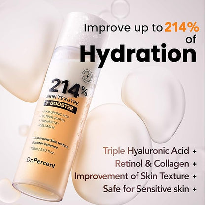 Skin Texture Booster 214% Essence – Deep Hydration, Glass Skin, Triple Hyaluronic Acid, Collagen & Retinol, Lightweight & Non-Sticky, Visibly Plumping Effect, Korean Skincare, 5.07 fl oz