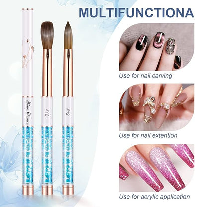 Acrylic Nail Brush Size 12, 100% Real Kolinsky Art Nail Brush for Acrylic Powder Application, Handmade Women Manicure Nail Extension Tool for Professional DIY Home Salon and Beginners