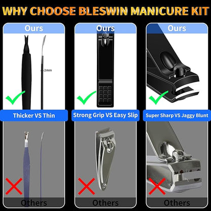 Manicure Set 16 In 1 Professional Stainless Steel Pedicure Kit Toenail Clippers Set Mens Grooming Kit Fingernail Kit for Women with Luxurious Travel Bag, Suitable for Home, Travel, and Salon (Black)