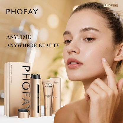 PHOFAY 4-in-1 Facial Device, 1.4oz Matching Gel. Multi Functional Beauty Device, Lifting, Firming, Puffiness Reduction and Promote Absorption & Soothing Care Calm Skin, Youthful Glow (Golden)