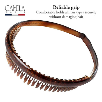 Camila Paris AD109 French Headband for Women Tortoise Shell, Strong Hold Grip Women's Hair Band, Very Flexible, No Slip and Durable Styling Girls Hair Accessories, Made in France