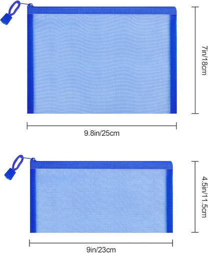 12 Pieces Zipper Nylon Mesh Pouch, Mesh Cosmetic Bags Makeup Bags Pencil Case, Multipurpose Travel Bags for Cosmetic School Office Supplies and Travel Accessories (Blue, A5+B6)
