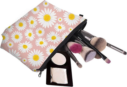 Cute Travel Makeup Bag Cosmetic Bag Small Pouch Gift for Women (Daisy Pink)