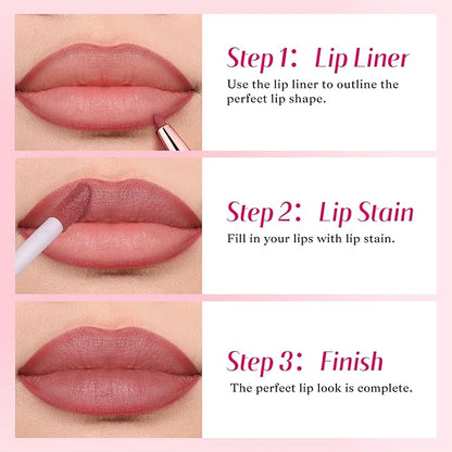 bayfree 2-IN-1 Lip Liner and Lip Stain, High Pigmented Long Lasting Velvet Lip Tint, Well-Defined Lipliner, Weightless Waterproof Not Animal Tested, Matte Finish Makeup