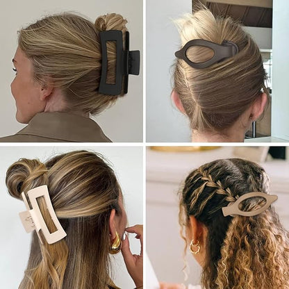 Hair Clips for Women 4.3 Inch Large Hair Claw Clips 8 pcs Square Claw Clips & Flat Hair Clips for Thick or Thin Hair French Concord Hair Barrettes Alligator Hair Accessories for Women (Basic)