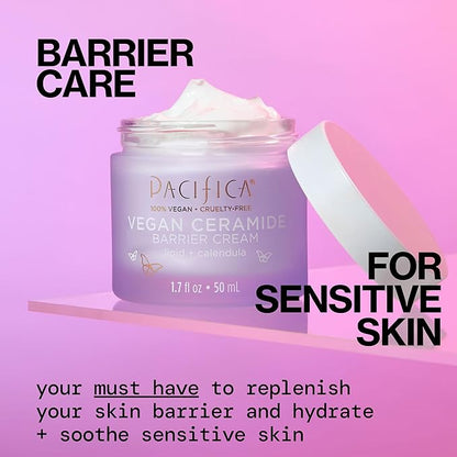Pacifica Face Cream - Vegan Ceramide Barrier Cream w/Niacinamide & Shea Butter - Hydrating Daily Face Moisturizer Fragrance Free for Sensitive Skin, Vegan, Clean Beauty Allergy & Dermatologist Tested