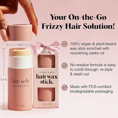Kitsch Hair Wax Stick for Women & Men - Hair Slick Back Stick, Anti-Frizz and Fly Away Hair Tamer, No Residue Hair Finishing Stick for Flyaways, All Day Hold Styling Product for Smoothing Hair Strands