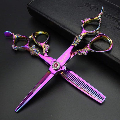 5.5/6 /7 Inch Purple Dragon Knight Professional Japanese Hair Scissors Barber Scissors Set (5.5 inch 2pc)