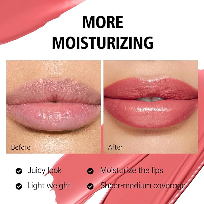 3Pc Moisture Lipsticks for Women Nude Pink Red Lipstick Hydrate Tinted Lip Balm for Dry Cracked Lips Glossy Lip Color, MA55/62/63