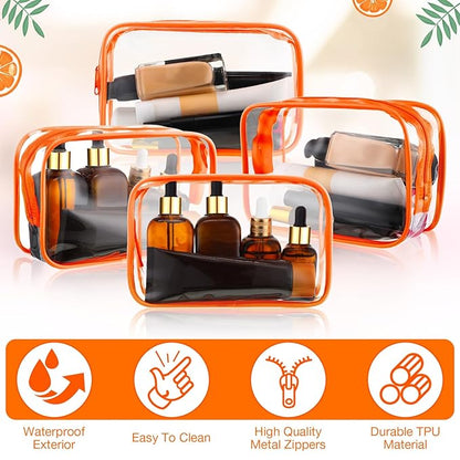Weewooday 12 Pieces Clear Makeup Bags Cosmetic Storage Bags PVC Zipper Pouches Travel Waterproof Makeup Plastic Case for Women Organizing Toiletries Traveling Bathroom(Small,Orange)