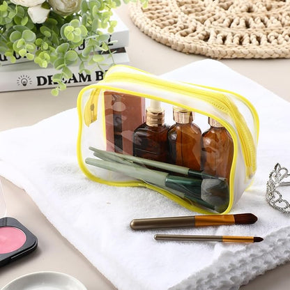Weewooday 12 Pieces Clear Makeup Bags Cosmetic Storage Bags PVC Zipper Pouches Travel Waterproof Makeup Plastic Case for Women Organizing Toiletries Traveling Bathroom(Medium,Yellow)