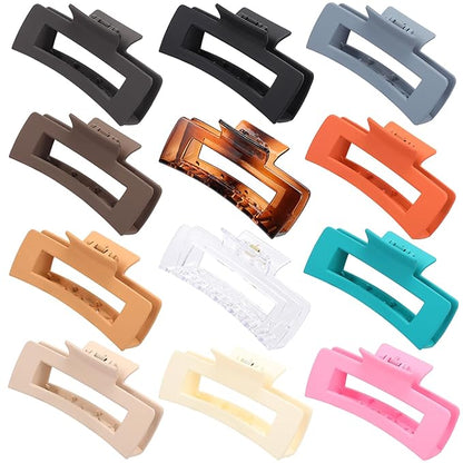 Hair Clips for Women12 Pack 4.1 Inch Large Square Claw Clips for Women Girls Thick Thin Curly Hair, Strong Hold Matte Neutral Colors Big Hair Claw Clips Accessories