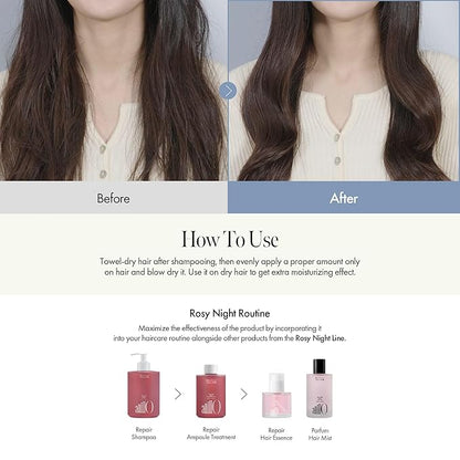 ANILLO Rosy Night Repair Hair Essence with Damask Rose Extract, Rosehip Oil, Peptide Complex for Dry, Damaged, Frizzy Hair - Musky Floral Scent, Vegan, Paraben-Free 50ml / 1.69 fl. Oz