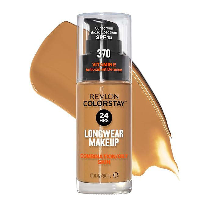 Revlon Liquid Foundation, ColorStay Face Makeup for Combination & Oily Skin, SPF 15, Medium-Full Coverage with Matte Finish, 370 Toast, 1 Fl Oz