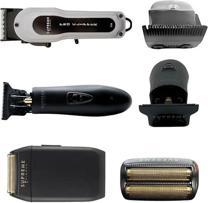 Supreme Trimmer 3-in-1 Barber Bundle | Pro Clipper Lite, DLC T-Shaper Trimmer & Crunch Foil Shaver | Professional Beard Trimmer Men’s Hair Clipper Kit | Black Lite Bundle