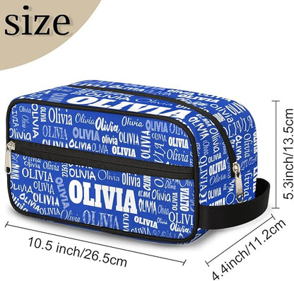 Personalized Name Makeup Bag, Custom Women Cosmetic Travel Toiletry Bag Pouch Organizer for Vacation Weekend Royal Blue