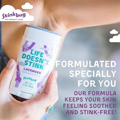 Stinkbug Naturals Organic Aluminum Free Travel Size Deodorant Stick with Lavender, Coconut Oil and Activated Charcoal, 0.75 Ounce Pack of 3
