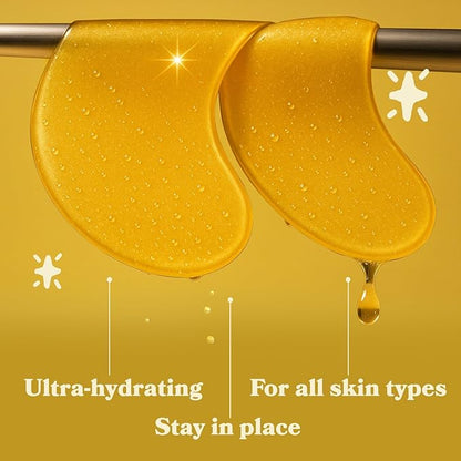LE GUSHE Gold Under Eye Patches for Puffy Eyes and Dark Circles (30 Pairs) - Hydrating Collagen Under Eye Masks with Snail Mucin - Soothing Puffy Eyes Treatment for Women & Men - Bridesmaid Gifts