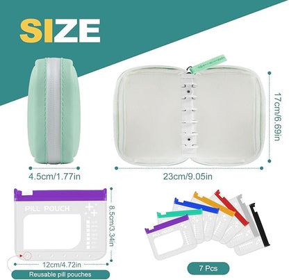A7-L Water-Proof Pill Pouch Set， Large Pill Organizer, BPA Free, A7-L Pill Loose-Leaf Storage with Color-Coded Medicine Pouches, Reusable Travel Medicine Organizer， Zippered Pill Organizers Weekly