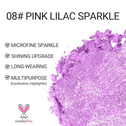 Erinde Glitter Shimmer Sparkle Eyeshadow Palette, Pink Purple Glitter Sparkle Eye Shadow Makeup, Single Monochrome Long-Lasting Eye Makeup, Smooth Formula Vegan & Cruelty-Free, C08 Pink Lilac Sparkle