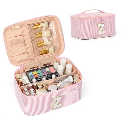 OCHEAL Makeup Bag for Women, Monogram Cosmetic Bag with Brush Holder, Pink Travel Makeup Case Beauty Toiletry Bag Organizer Personalized Gifts for Girls Bridesmaid, Sister, Wife, Friends Initial Z