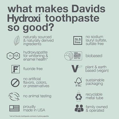 Davids Hydroxi Fluoride Free Nano Hydroxyapatite Toothpaste for Enamel Health & Whitening, Antiplaque, SLS Free, Kid Friendly Orange Vanilla Flavor, 4 oz, Made in USA