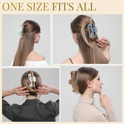 LuSeren 8 Pack Hair Clips for Women 4.3 Inch Large Hair Claw Clips for Women Thin Thick Curly Hair, Big Matte Banana Clips,Strong Hold jaw clips White Light Green Light Brown Light Gray