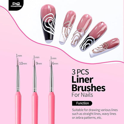 FANDAMEI Nail Art Brushes, Nail Brush Set With Nail Stand, Nail Holder For Painting Nails, Nail Art Tools, Nail Design Tools, 11PCS Nail Brushes For Nail Art, Nail Dotting Tool, Nail Art Palette, Pink