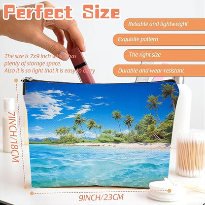 Makeup Bag Travel Cosmetic Bags Small Makeup Case Waterproof Zipper Pouch for Women Girls 7X9inches - Tropical Paradise with Palm - Lined Beach