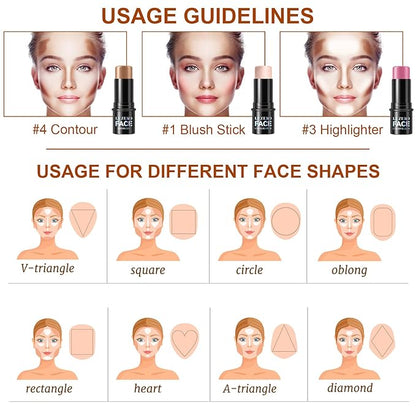Lezero 3Pcs Contour Stick Makeup Kit, Shades with Highlighter, Blush and Bronzer Stick for Sculpt the Face and All Skin Type, Long Lasting, Smooth, Dewy & Matte Finish, #1 LIGHT FAIR