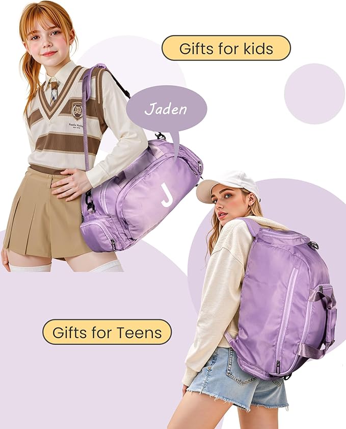 Gifts for 12 13 14 15 16 17 18 Year Old Girls, Initial Gym Bags with Shoe Compartment, Dance Bag for Girls, Monogram Kid Overnight Bags, Travel Duffle Tote-Teen Girl Gifts (Letter A)