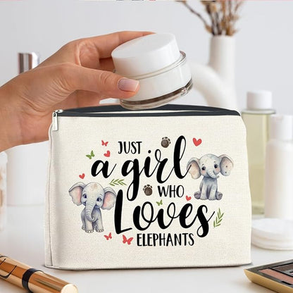 Makeup BagElephant Lovers Gifts for Women Cosmetic Bag Zipper Makeup Pouch Just a Girl Who Loves Elephants