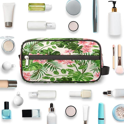 Tropical Leaf Flower Travel Toiletry Bag for Women Men Lightweight Cosmetic Makeup Bag Organizer Waterproof Shaving Bag Dopp Kit with Large Capacity for Toiletries and Shaving Accessories
