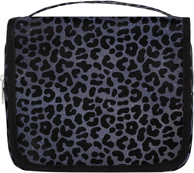 Travel Toiletry Bag for Women & Men Galaxy Leopard Skin Purple Hanging Cosmetic Organizer Portable Waterproof Makeup Case Make Up Bag with Compartments Travel Essentials for Bathroom Shower