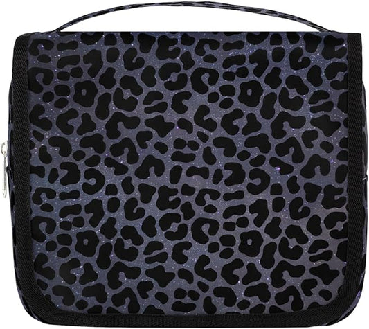 Travel Toiletry Bag for Women & Men Galaxy Leopard Skin Purple Hanging Cosmetic Organizer Portable Waterproof Makeup Case Make Up Bag with Compartments Travel Essentials for Bathroom Shower