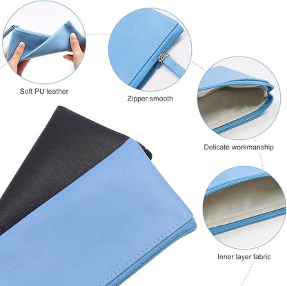 SumDirect PU Leather Cosmetic Pencil Bags - Small Soft Makeup Pouch with Zipper, Pencil Pouch Case Simple Comestic Organizer