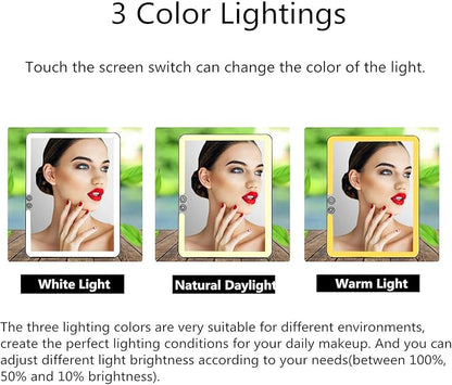 deweisn Folding Lighted Makeup Mirror with 72 LEDs 3 Colors Light Modes USB Rechargable 1800mA Batteries Portable Ultra Thin Compact Vanity Mirror Dimmable Travel Mirror